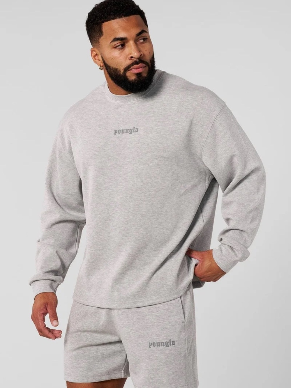 YoungLA 8078 Soft AF Men's Grey Crewneck Sweatshirt Long sleeve Small